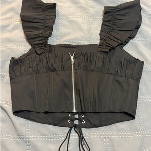 Forever 21 Black Ruched Bustier Crop Blouse